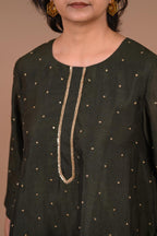 TAAR| Dark olive green silk kurta