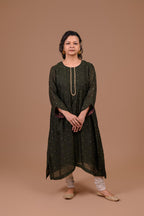 TAAR| Dark olive green silk kurta