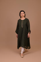 TAAR| Dark olive green silk kurta