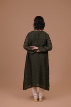 TAAR| Dark olive green silk kurta