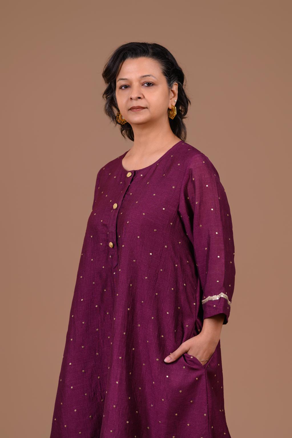 Noor | Plum silk kurta